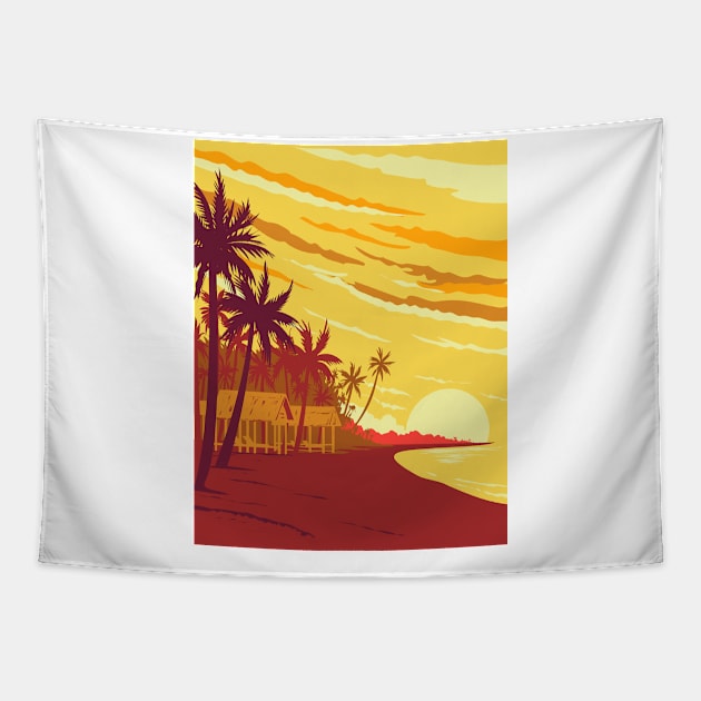 Beach in Phu Quoc Island During Sunset in Kien Giang Province Vietnam WPA Art Deco Poster Tapestry by patrimonio