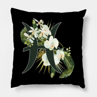 Pisces Horoscope Zodiac White Orchid Design Pillow