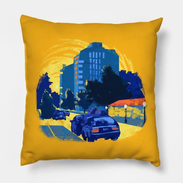 Urban Sunset Pillow by pastanaut