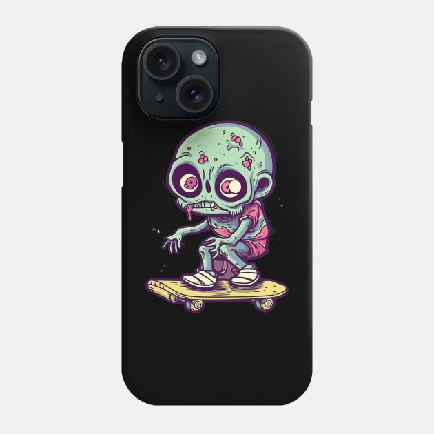 Skateboarding Skeleton Chibi Zombie: Undead Shredder Phone Case by KUH-WAI-EE