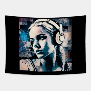 Excessivism Art White Woman Listening Music Lover Throw Tapestry