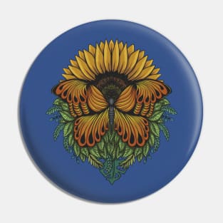 Sunflower Butterfly Hand Drawn Pin