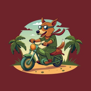 dog riding motorcycle in beach T-Shirt