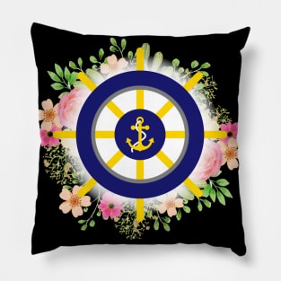 Nautical Anchor/Wheel Flowers Design Pillow