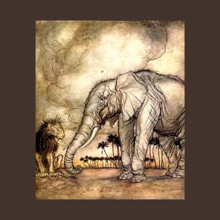 An Elephant and A Lion - Vintage Artwork T-Shirt