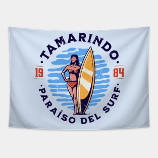 Vintage Tamarindo, Costa Rica Surfer's Paradise // Retro Surfing 1980s Badge B Tapestry