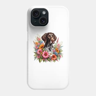 A German shorthaired pointer with beautiful colorful flowers Phone Case