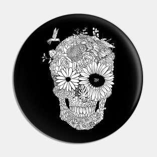 White flower skull Pin