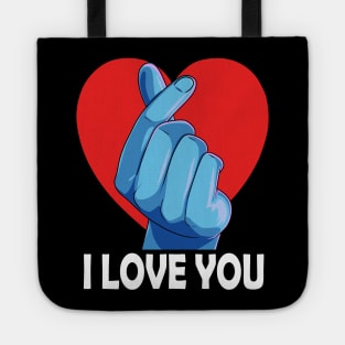 Saranghae Kpop Lover I Love You Finger Heart Sign Tote