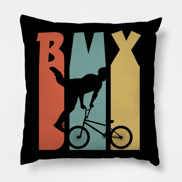 BMX / Retro Vintage BMX Bike Rider / vintage Retro 1970's Style BMX Silhouette Extreme Sports Youth / Kids Bmx Pillow by Anodyle