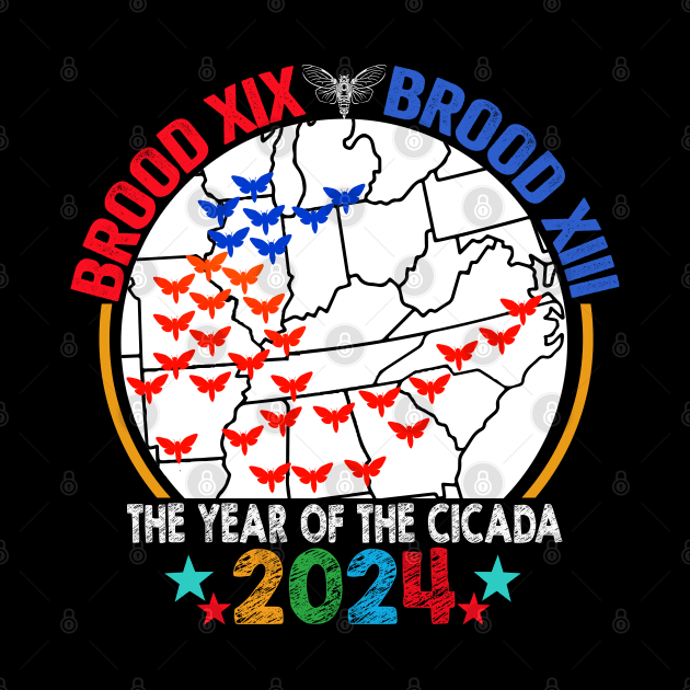 Cicada Brood USA Map Tsunami Bugs Brood XIX Brood XIII 13 Year Of The Cicada 2024 by AngelGurro