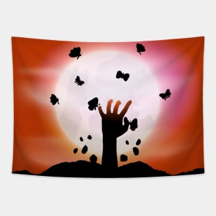 Harmony in Orange: Moon and Zombies butterfly part 5 Tapestry