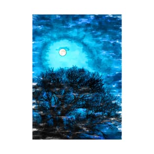 Tree Silhouette Under The Moonlight. For Moon Lovers. T-Shirt