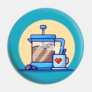 Hot Coffee With Teapot And Bean Cartoon Vector Icon Illustration Pin