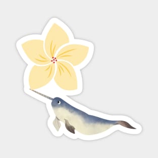 Narwhal Hawaiian Vanilla Hibiscus Flower Magnet