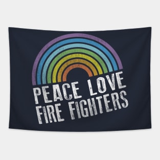 PEACE LOVE FIREFIGHTERS - RETRO RAINBOW Tapestry