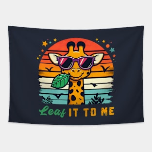 Leaf It To Me Funny Giraffe Pun Sunset African Zoo Animal Tapestry