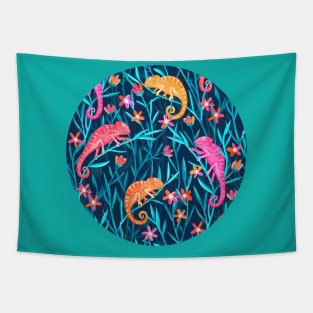 Colorful Chameleons in the Wild Grass Tapestry