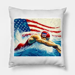 Swim USA Shirt, Paris France, 2024 Shirt, USA Flag Shirt, Swimmer Shirt, National Team Shirt, Swim Meet Tee, Swim Team Shirt, Swimmer Gift Pillow