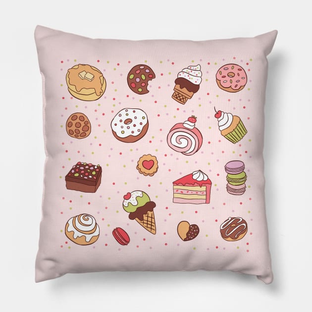 Cute sweet desserts Pillow by Yarafantasyart