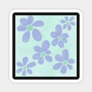 Blue and White Floral Daisies Flower Design Magnet