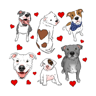 Cute Pitbulls and Hearts Collage T-Shirt