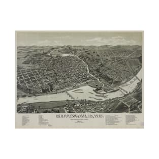 Vintage Pictorial Map of Chippewa Falls WI (1886) T-Shirt