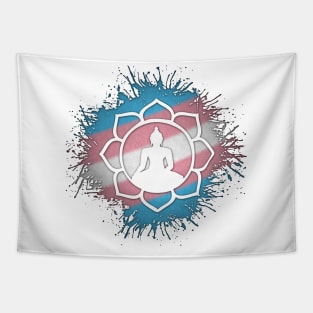 Paint Splatter Transgender Pride Flag Lotus Symbol Tapestry