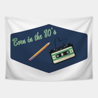 Born in the Eighties, with Cassette and Pencil (Blue and Green) Tapestry