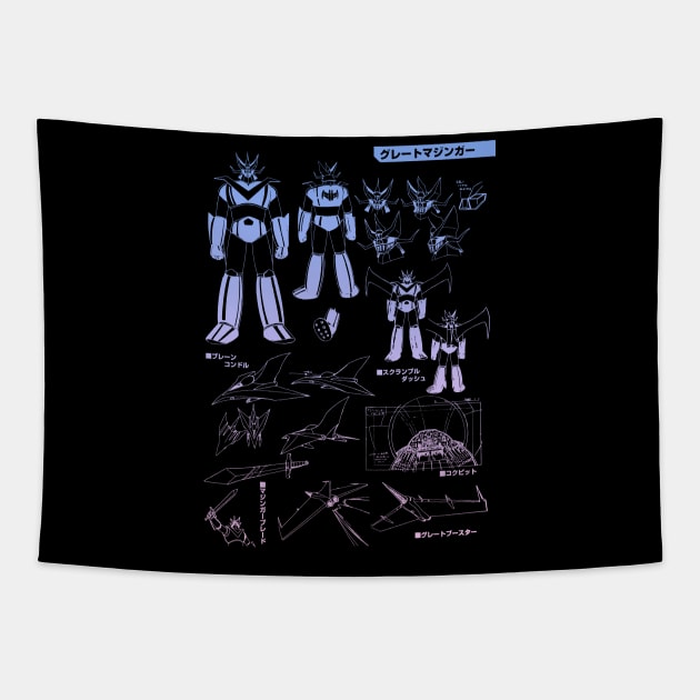 Mazinger Z blueprint aesthetic gradient Tapestry by Blacklinesw9