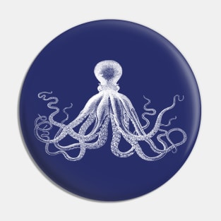 Octopus | Vintage Octopus | Tentacles | Sea Creatures | Nautical | Ocean | Sea | Beach | Navy Blue and White | Pin