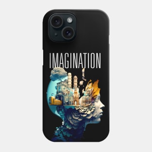 Imagination: Where Wonders Are Born -- A digital illustration of a young person's mind and imagining thru the wonderment of their imagination with the word "Imagine" above on a Dark Background Phone Case