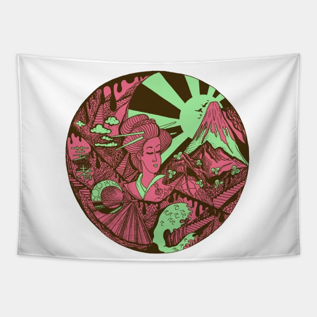 Pink Mint Dreaming of Japan Tapestry by kenallouis