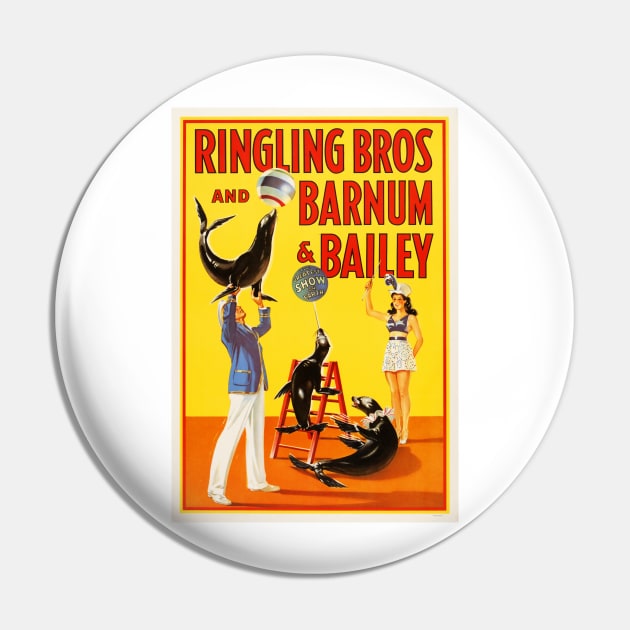 Ringling Bros Barnum & Bailey CIRCUS ACROBATIC SEA LIONS and TRICKS Vintage American Pin by vintageposters