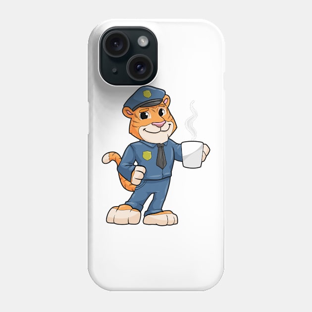 Tiger as a police officer with hat and a drink Phone Case by Markus Schnabel