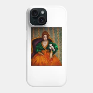 Red Hair Edwardian Princess William Morris Wall Paper Historical Fashion Owl on jeweled leash Phone Case