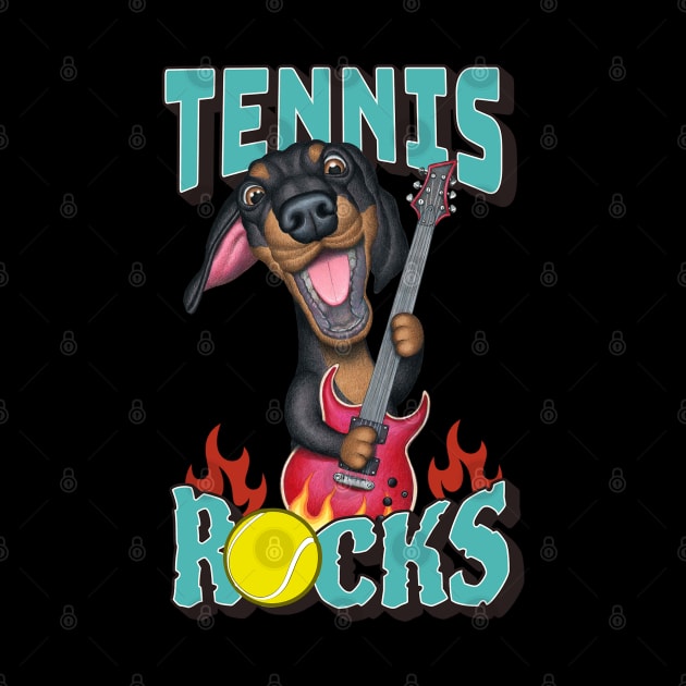 Funny and cute doxie Tennis Rocks dachshund rock and roll guitar by Danny Gordon Art