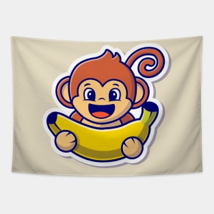 Cute Monkey Holding Banana (2) Tapestry