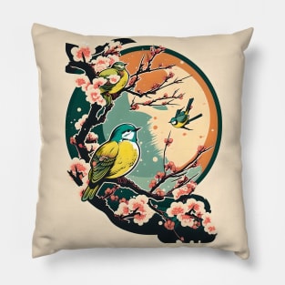 Springtime Birds In A Cherry Blossom Tree Pillow
