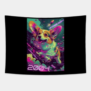 Vintage 2004 - 20 Year Old Funny Cyberpunk Corgi Dog 20th Birthday Gift Tapestry