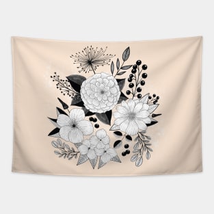 Vintage flowers in line art Tapestry