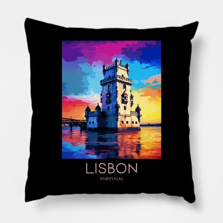 A Pop Art Travel Print of Lisbon - Portugal Pillow