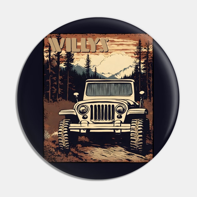 Jeep Willys Rustic Fall Mountain Scene Pin by SunGraphicsLab