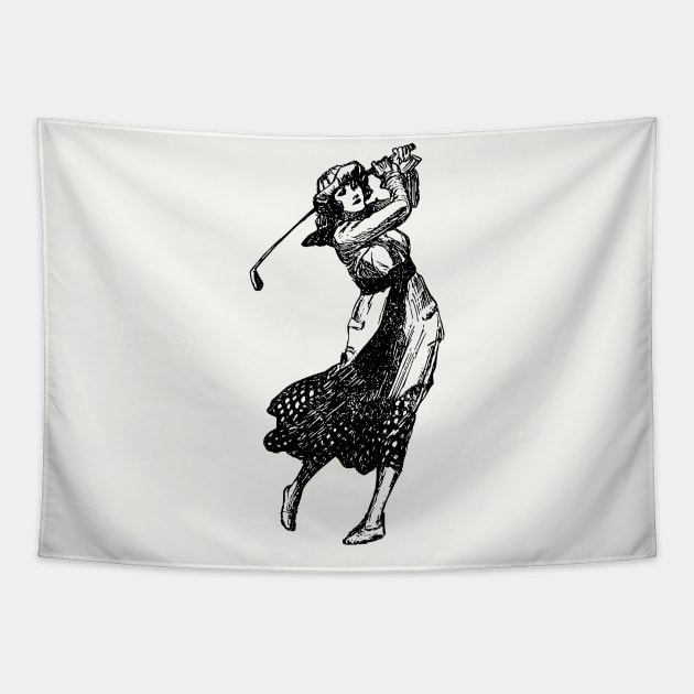 Vintage Female Golfer Tapestry by Vintage Sketches