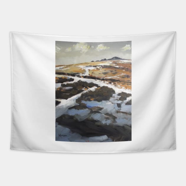 Light Snowfall on Bonehill Rocks Tapestry by Kavatar