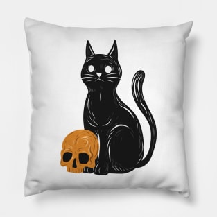 Spooky cat with skull Halloween Pillow