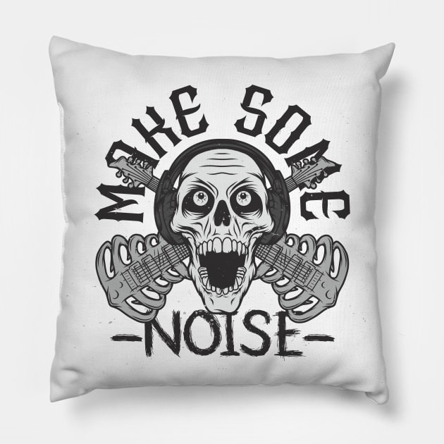 Skull With Headphone Noise Pillow by Mako Design 