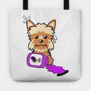 Naughty Yorkshire Terrier Spills a jar of grape jam! Tote