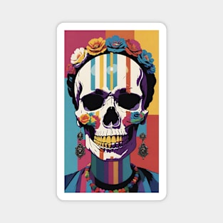 Frida's Striped Sugar Skull: Illustrated Tribute Magnet