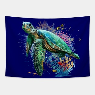 Sea turtle watercolor Style Underwater Summer Vibes Tapestry